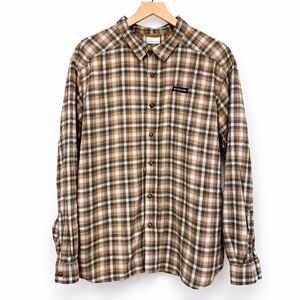 Columbia Plaid Flannel Shirt XXL Brown Soft Stretch Button Up Outdoor